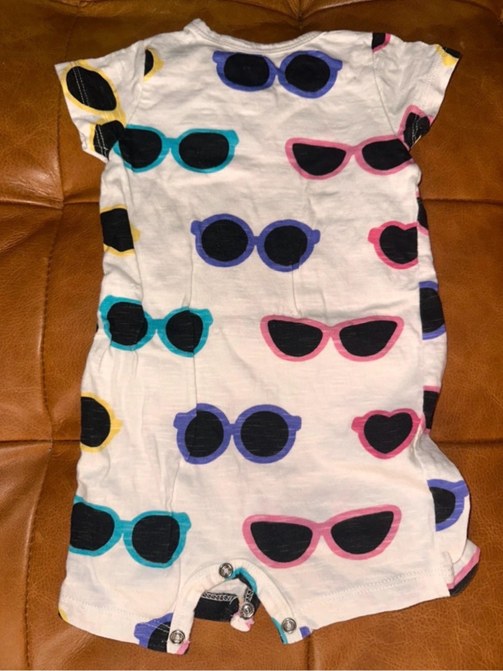 Kids White Sunglasses Print One-Piece Romper